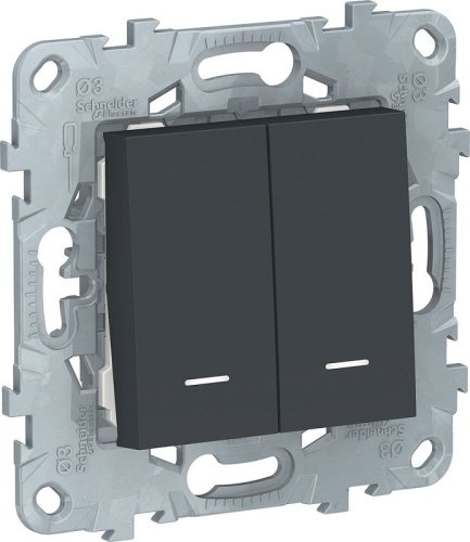 Переключатель с подсветкой без рамки Schneider Electric Unica New 2-кл. проходной антрацит картинка